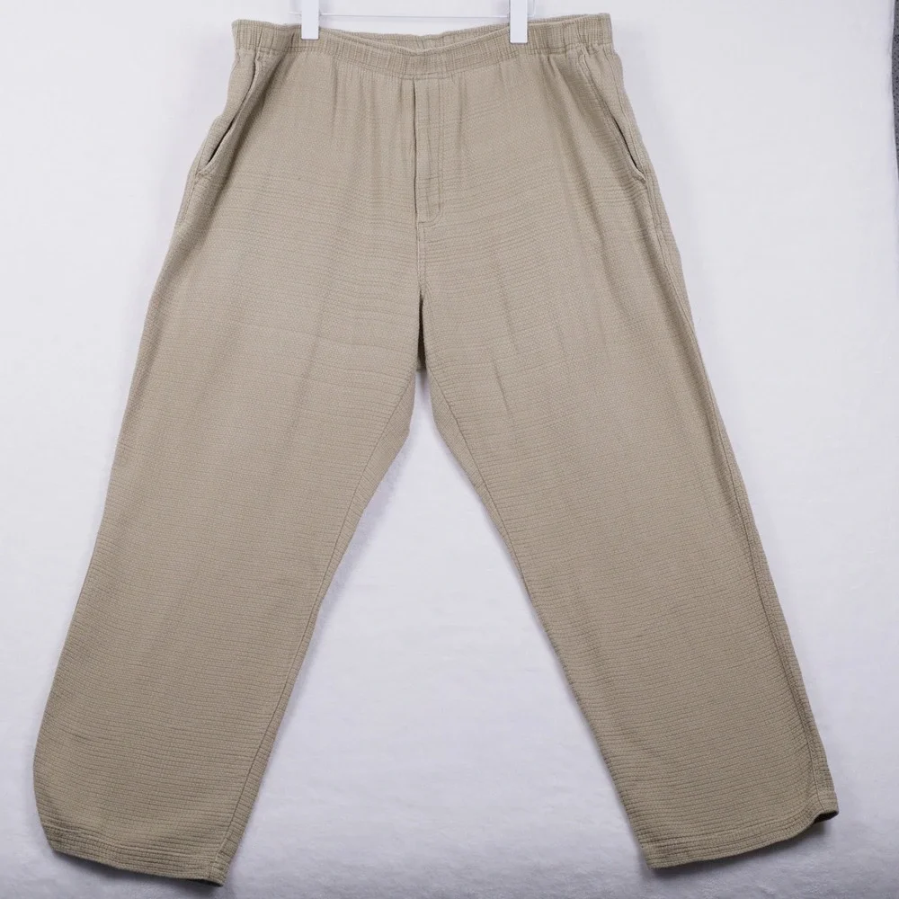 TERRITORY AHEAD Textured Waffle Weave Cotton‎ Pants Drawstring Beige Mens Sz XXL
